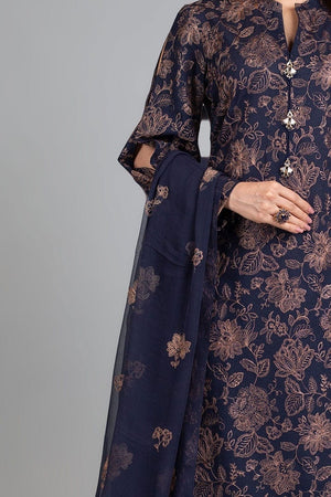 Grace W91 - Embroidered 3pc linen dress with embroidered chiffon dupatta.