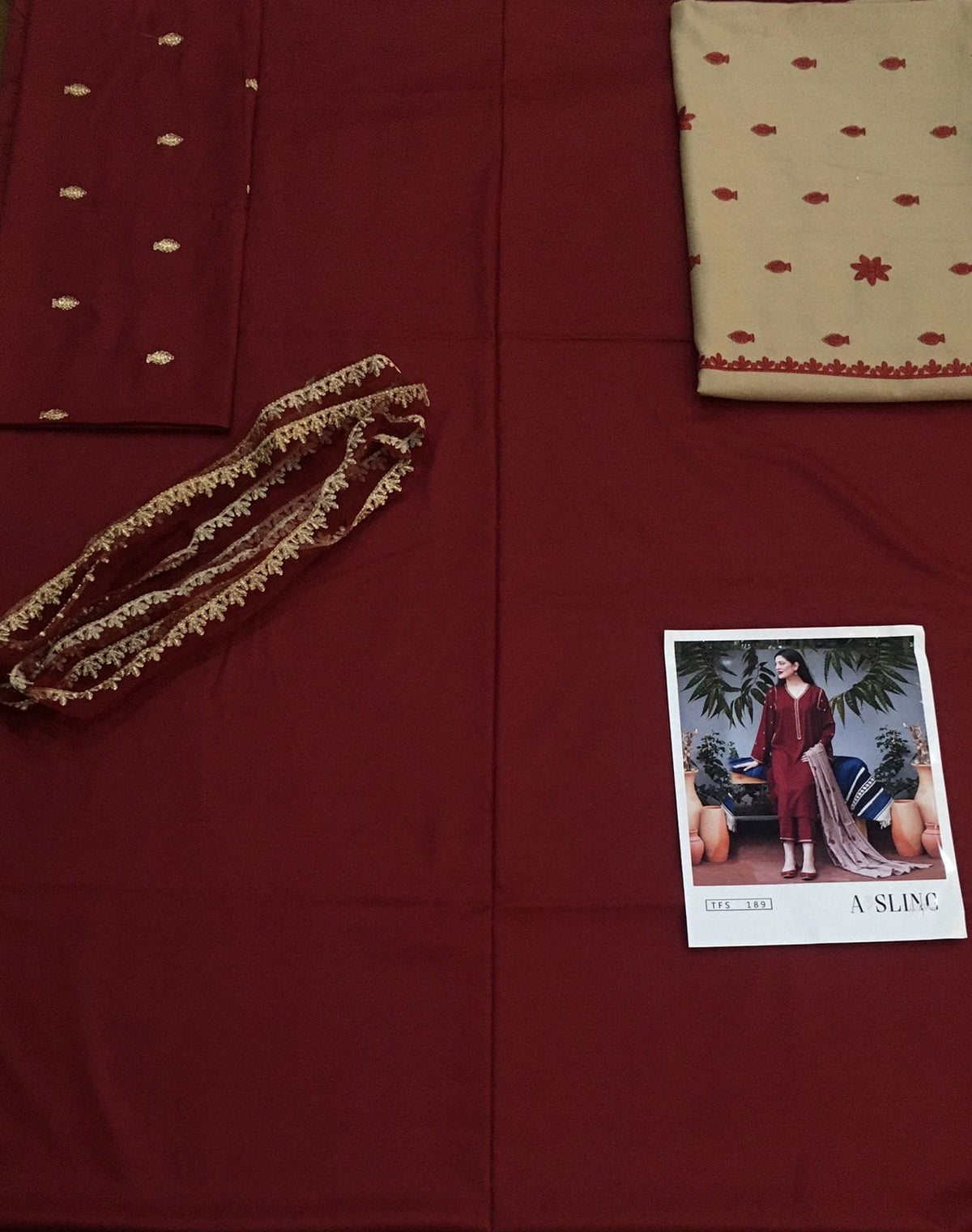 Grace W689-Embroidered 3pc Marina Dress With Embroidered Marina Dupatta