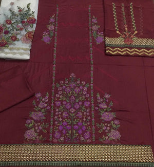 Grace W126 - Embroidered 3pc linen dress with embroidered net dupatta.