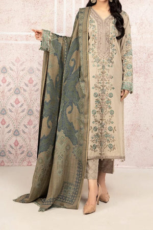 Grace W132 -Embroidered 3pc khaddar dress With printed shawl