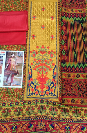 Grace S312 - Embroidered 3pc lawn dress with printed chiffon dupatta.