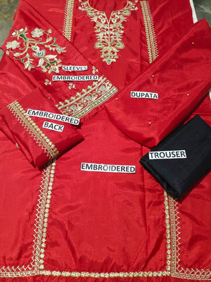 Grace S274-  Embroidered 3pc silk dress with Dyed silk dupatta.