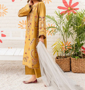 Grace S281-Embroidered 3pc lawn dress with embroidered Organza dupatta.
