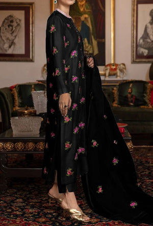 Grace S209-  Embroidered 3pc silk dress with embroidered organza dupatta.