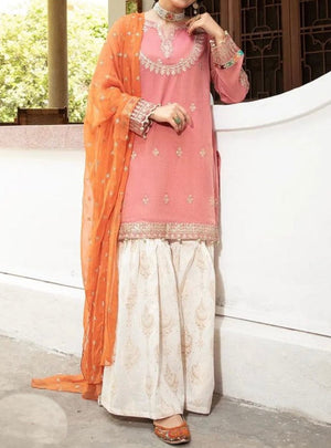 Grace S194- Embroidered 3pc lawn dress with embroidered organza dupatta.