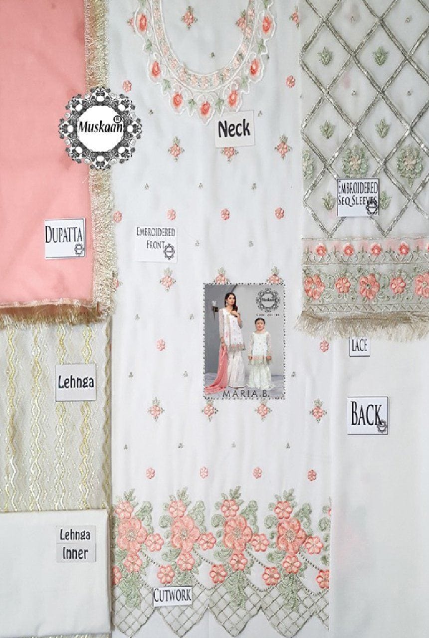 Maria 220-Kids Embroided 3pc Chiffon dress with net dupatta.
