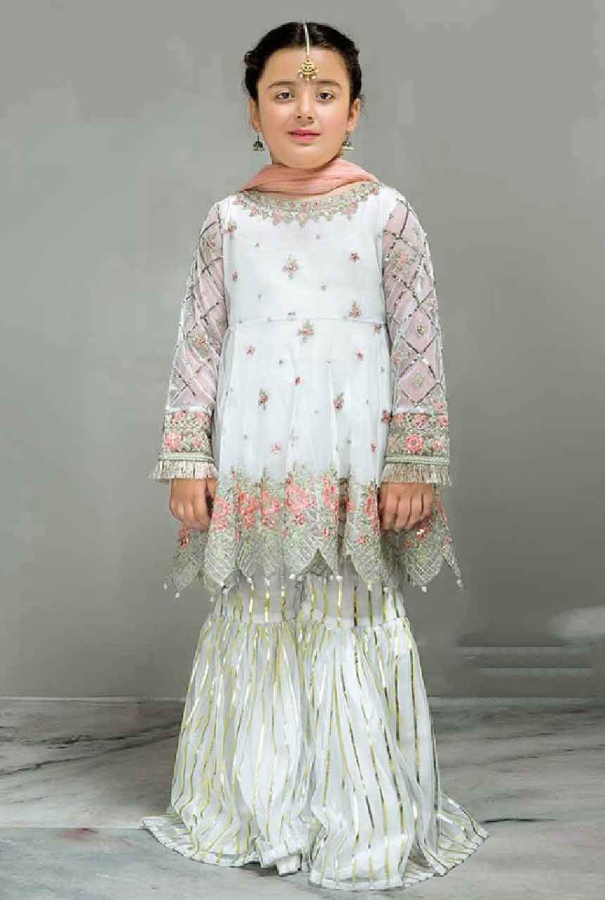 Maria 220-Kids Embroided 3pc Chiffon dress with net dupatta.