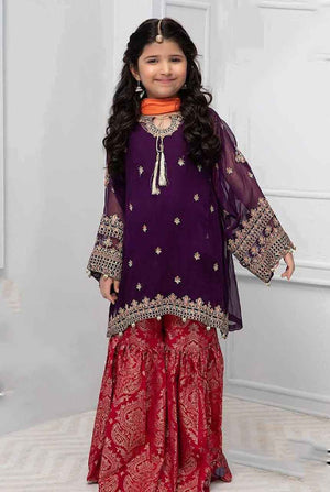 Maria 201223-Heavy Embroidered 3pc kids traditional dress.