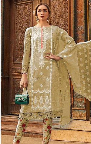 Grace S144- Embroidered 3pc lawn dress with printed chiffon dupatta.