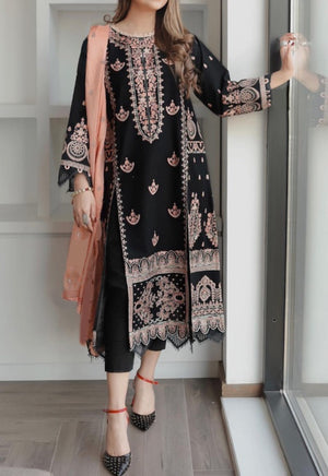 Grace S224 - Embroidered 3pc linen dress with embroidered dupatta.