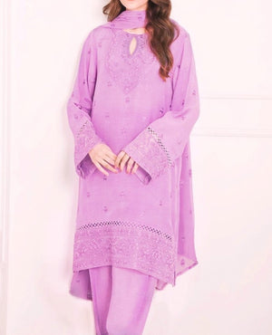 Grace W92 -Embroidered 3pc khaddar dress With embroidered pashmina Khaddar shawl