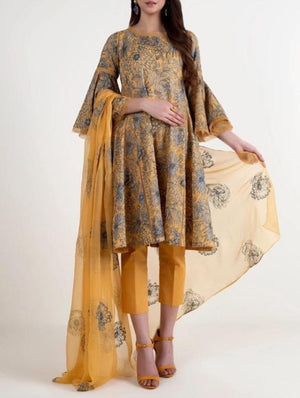 Grace W31- Embroidered 3pc marina dress with embroidered chiffon dupatta.