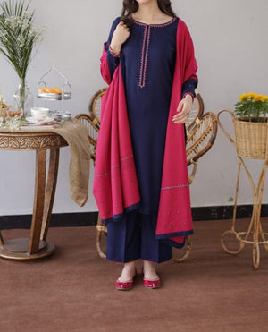 Grace W103 -Embroidered 3pc marina dress with embroidered marina dupatta