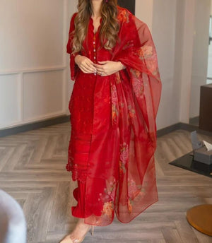 Grace S302-Embroidered 3pc organza dress with Printed organza dupatta