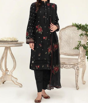 Grace S297-Embroidered 3pc lawn dress with embroidered organza dupatta