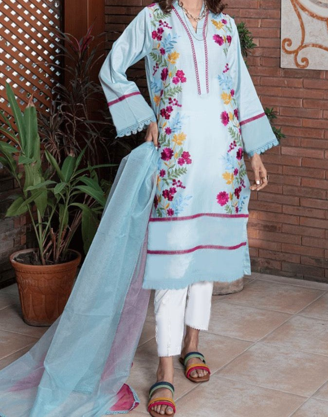white christmas dresses Grace S289-Embroidered 3pc lawn dress with printed Organza dupatta