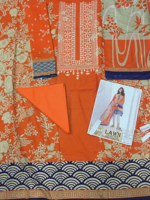 Grace S263- Embroidered 3pc lawn dress with printed chiffon dupatta.