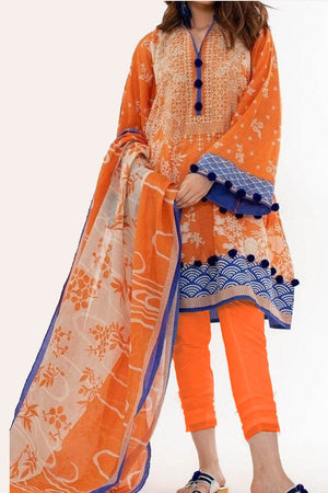 Grace S263- Embroidered 3pc lawn dress with printed chiffon dupatta.