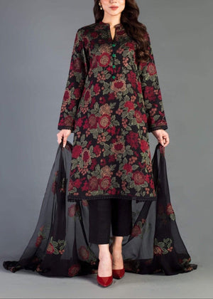 Grace A19-Embroided 3pc linen dress with embroidered chiffon dupatta.