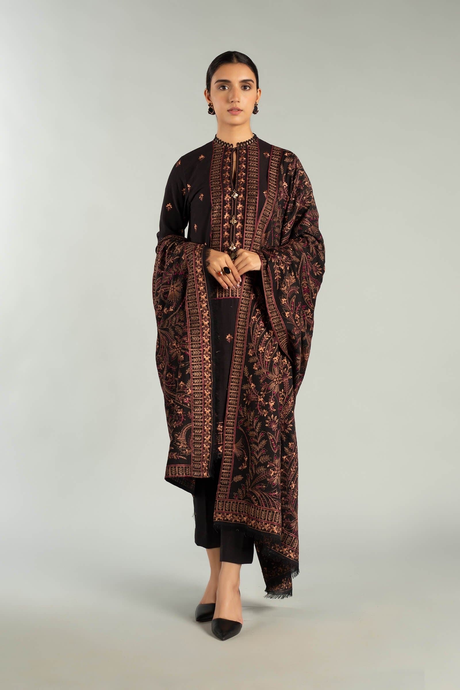 Sarinnah Premium D47-Luxury Formal Heavy Embroidered Karandi Shawl.