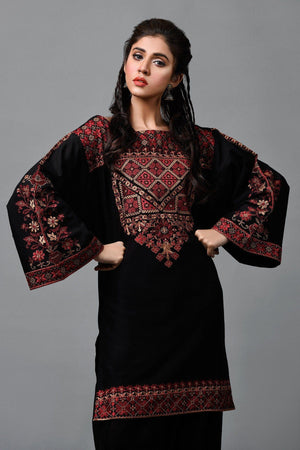 Kayseria Black k-Embroided 2pc khaddar dress shirt & trouser. - gracestore.pk