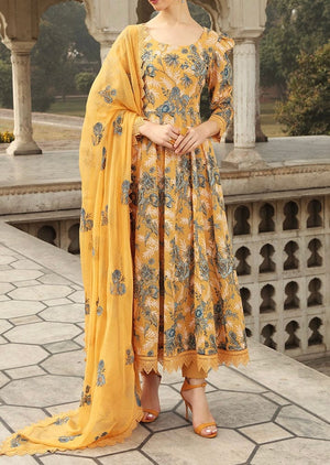 Grace W81 - Embroidered 3pc linen dress with embroidered chiffon dupatta.