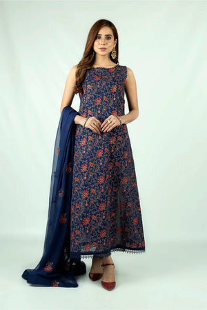 Grace A63-Embroided 3pc linen dress with embroidered chiffon dupatta.