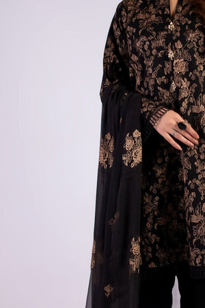 Grace W97 - Embroidered 3pc linen dress with embroidered chiffon dupatta.