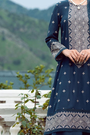Grace W106 - Embroidered 3pc linen dress with embroidered chiffon dupatta.