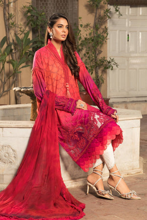 Grace S121- Embroidered schiffli 3PC Tie & Dye Lawn dress with Chiffon dupatta.