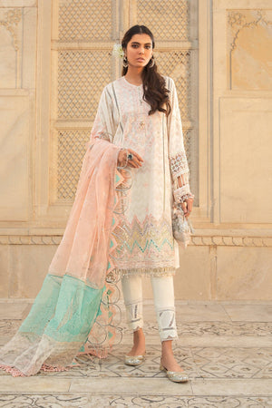 Grace S122- Embroidered Self Jacquard Lawn 3pc dress with Printed Organza dupatta.