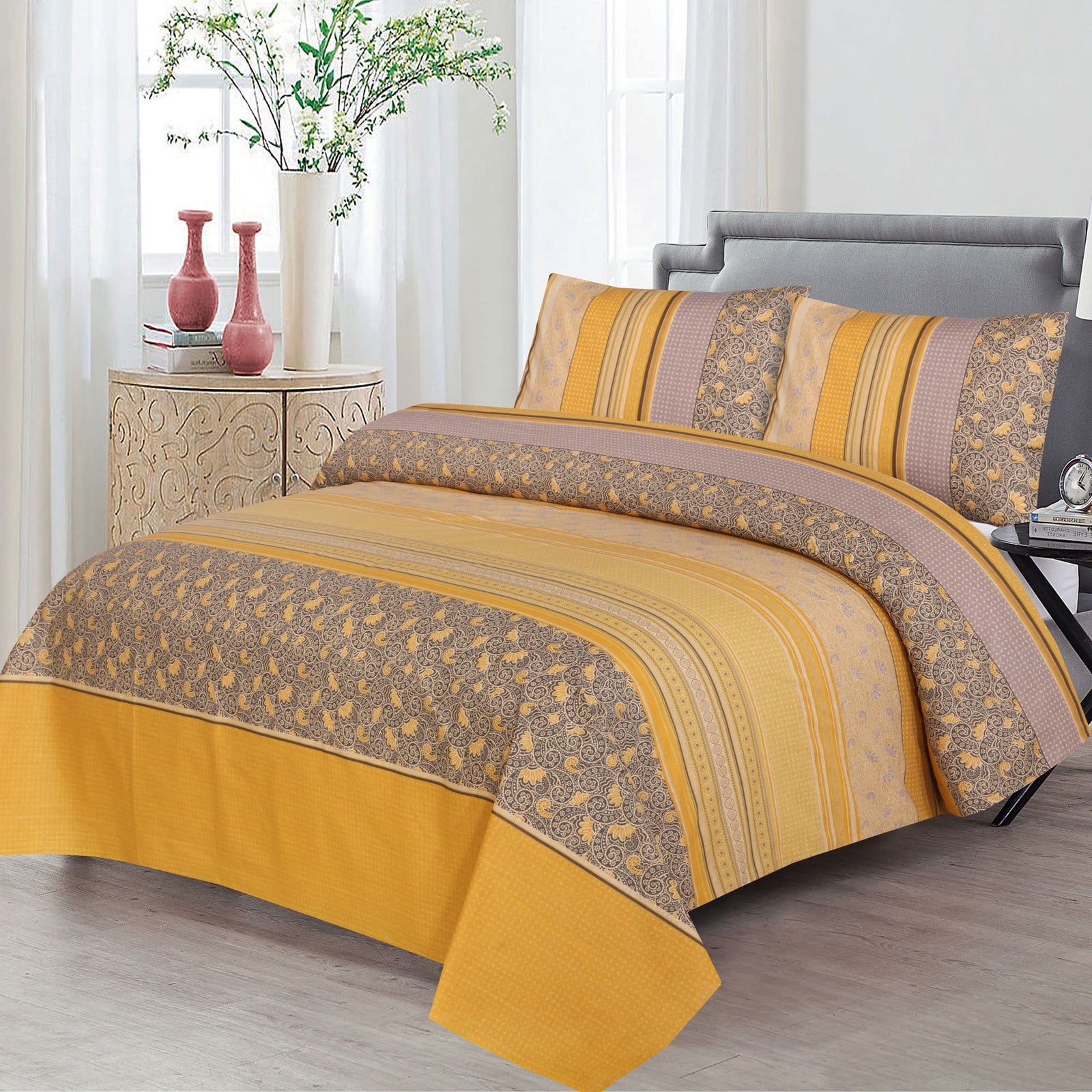 Grace D963-7 pc summer Comforter Set with 4 pillow covers.