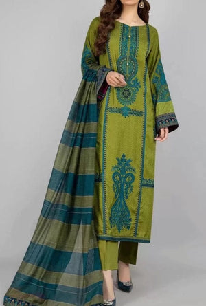 Grace S216 - Embroidered 3pc linen dress with embroidered chiffon dupatta.