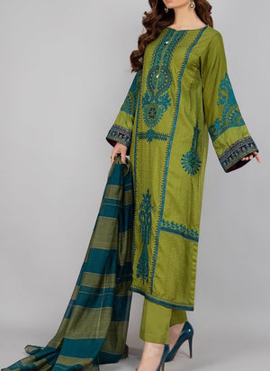 Grace S216 - Embroidered 3pc linen dress with embroidered chiffon dupatta.