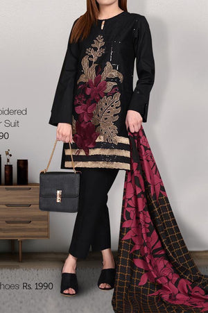 Grace S255- Embroidered 3pc lawn dress with printed chiffon dupatta.