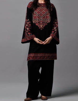 Kayseria Black k-Embroided 2pc khaddar dress shirt & trouser. - gracestore.pk
