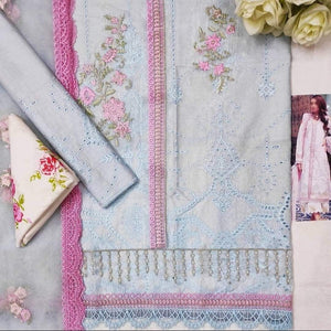 Noor ferozy-Shifli Embroidered 3pc lawn chikan kari dress with embroided net dupatta.