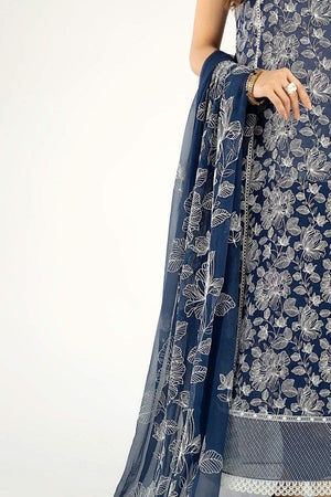 Bareeze A7-Embroided 3pc linen dress with embroidered chiffon dupatta.