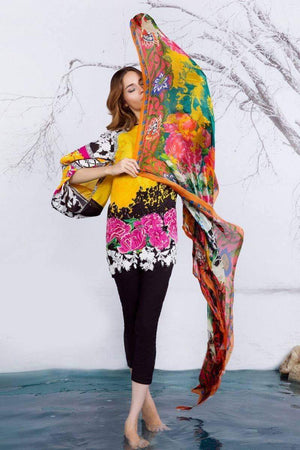 Sana Safinaz A29- Embroidered & Digital Printed 3pc Silk dress with Organza Dupatta.