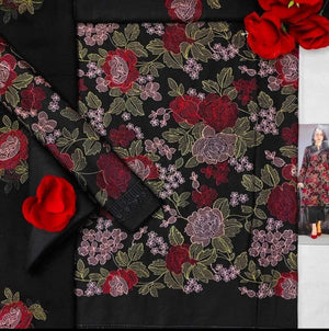 Grace A19-Embroided 3pc linen dress with embroidered chiffon dupatta.