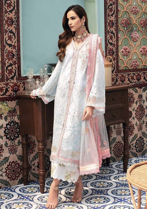 Noor ferozy-Shifli Embroidered 3pc lawn chikan kari dress with embroided net dupatta.