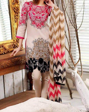 Grace S257- Embroidered 3pc lawn dress with printed chiffon dupatta.