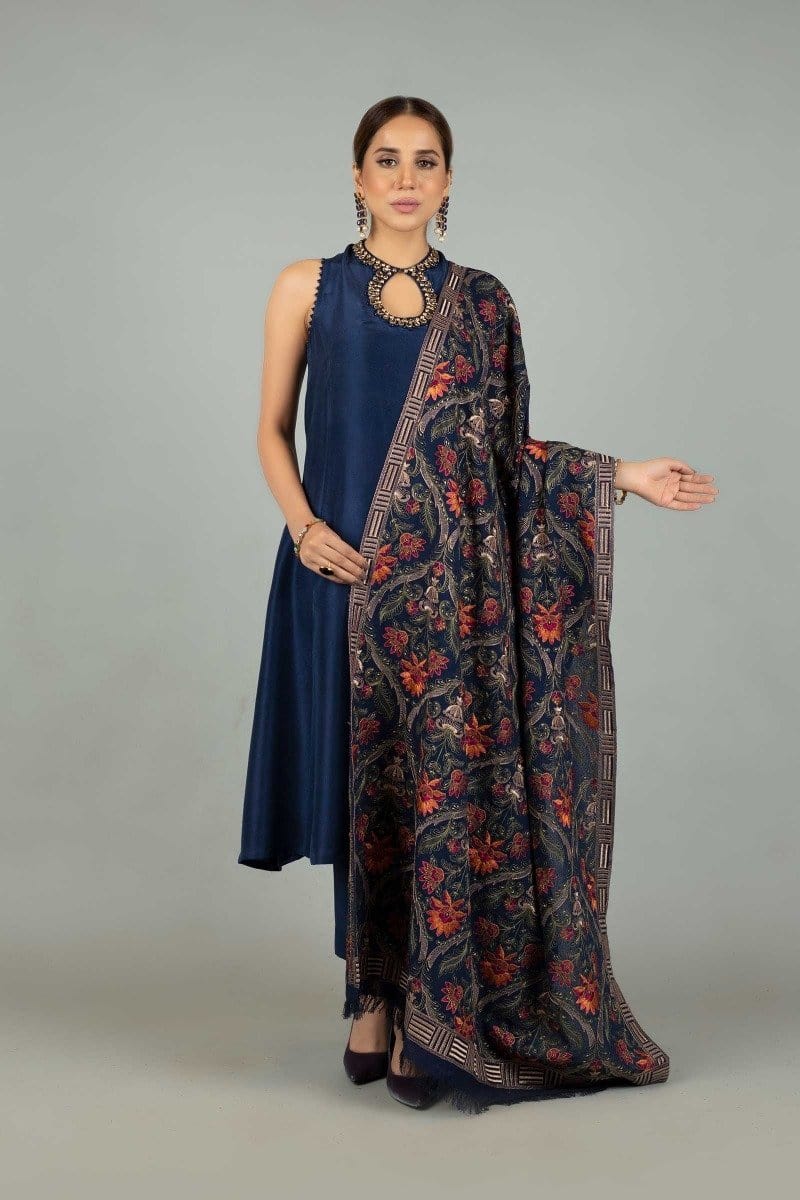 Grace premium D49- Embroidered Karandi Navy Blue Shawl