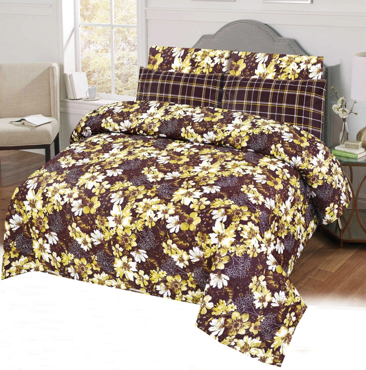 Grace D444-Cotton PC King Size Bedsheet with 2 Pillow Covers.