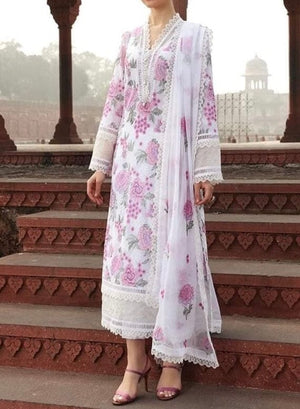 Grace S192-Embroided 3pc linen dress with embroidered chiffon dupatta.