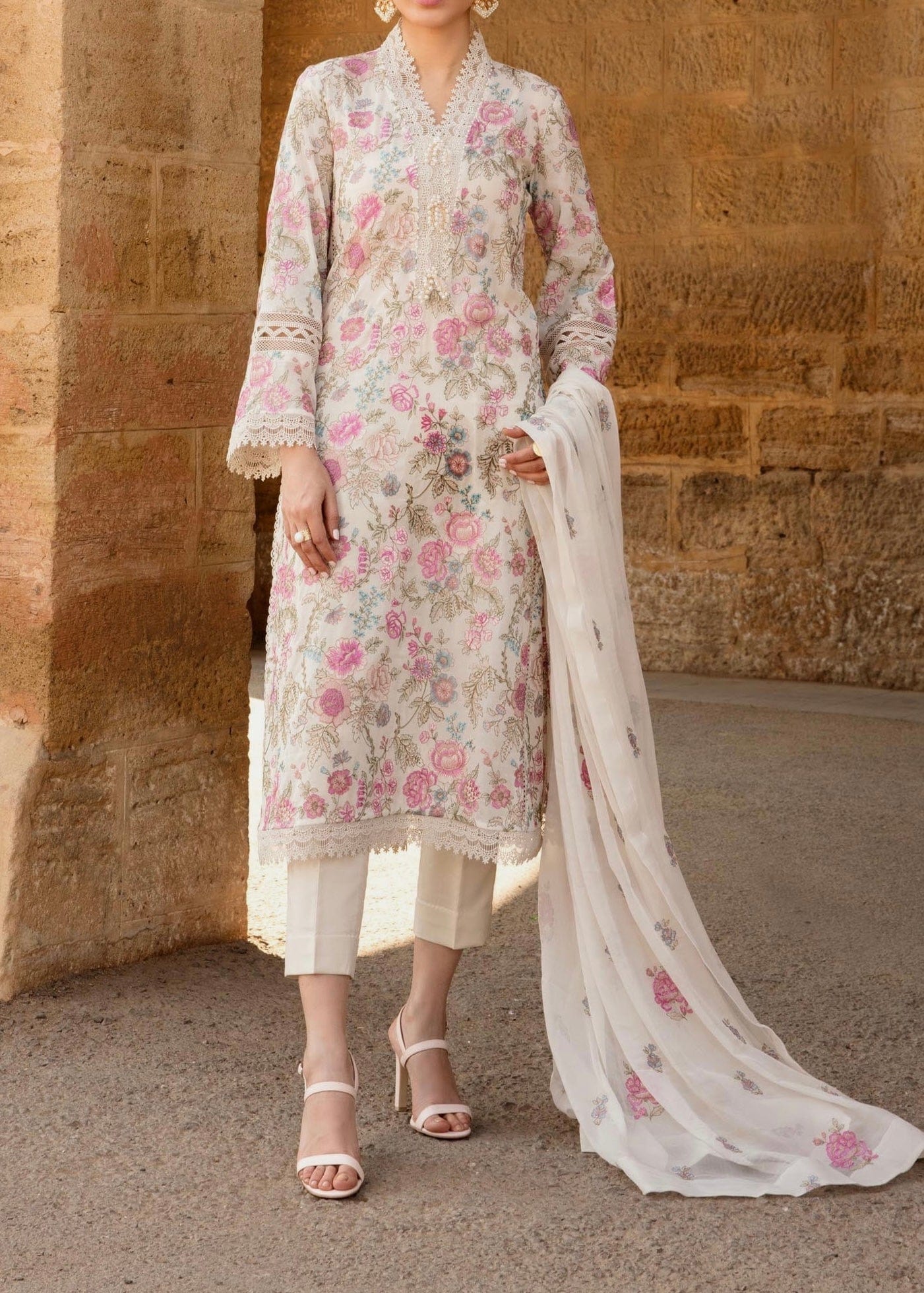Grace S62 -Embroidered 3pc lawn dress with embroidered chiffon dupatta.