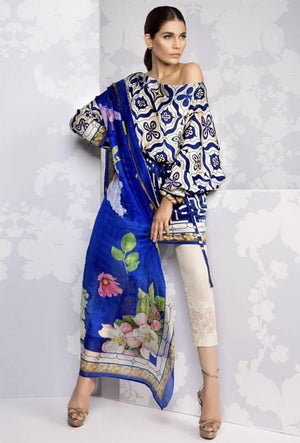 Sana Safinaz A31- Embroidered & Digital Printed 3pc Silk dress with Organza Dupatta.