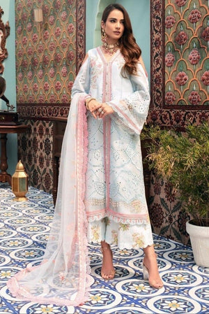 Noor ferozy-Shifli Embroidered 3pc lawn chikan kari dress with embroided net dupatta.