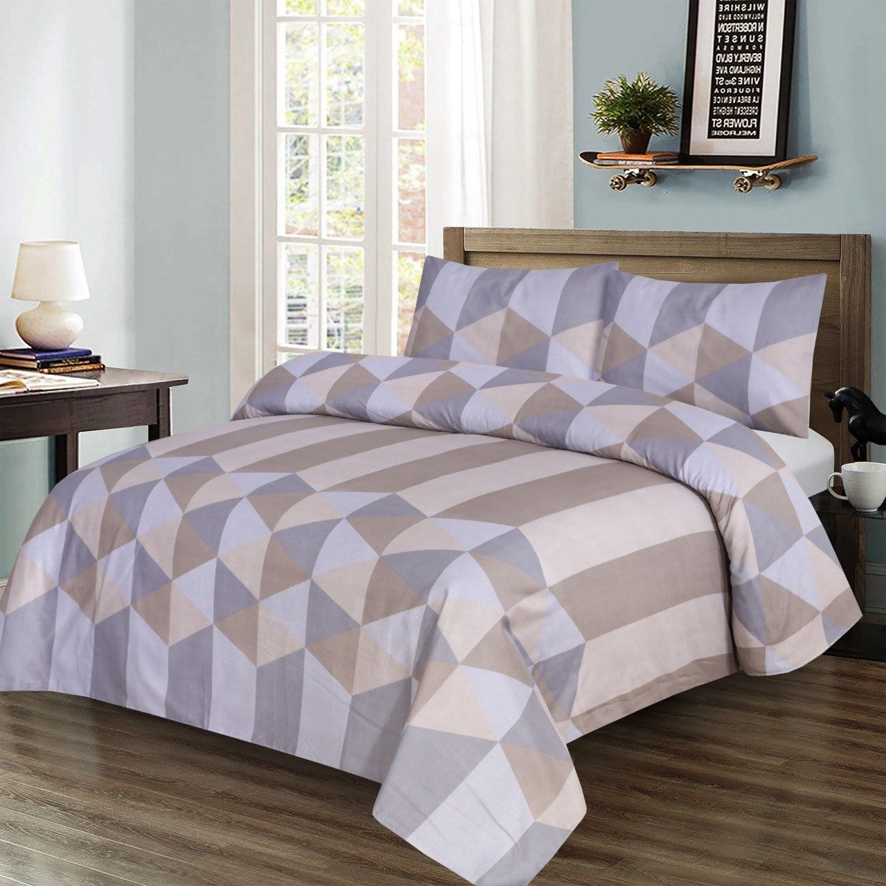 Grace D529-Reactive cotton Satin Quality king size Bedsheet with 2 pillow covers.