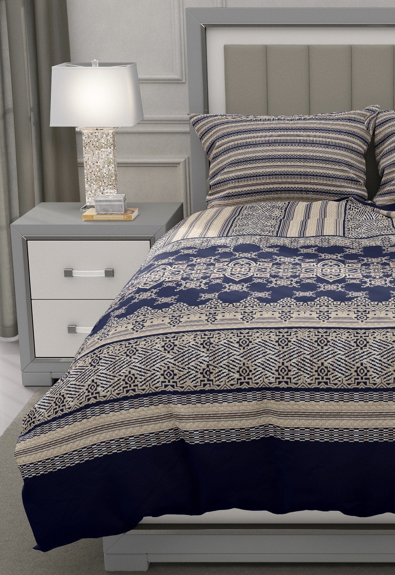 Navy Jacquard -FL719 - BedSheet Set